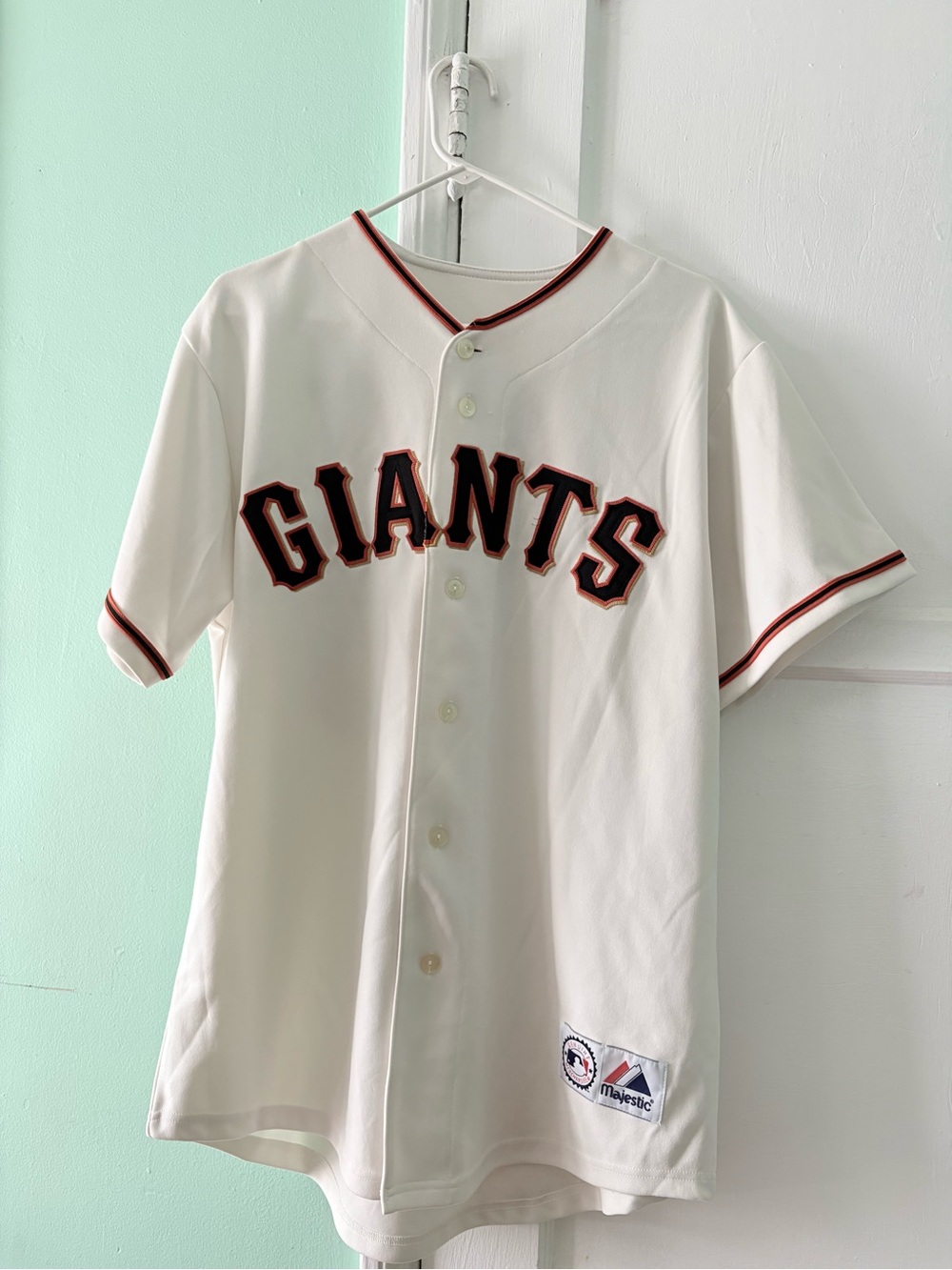Majestic Cream Men's Giant Schmidt Button-Front Jersey with Black & Orange Trim